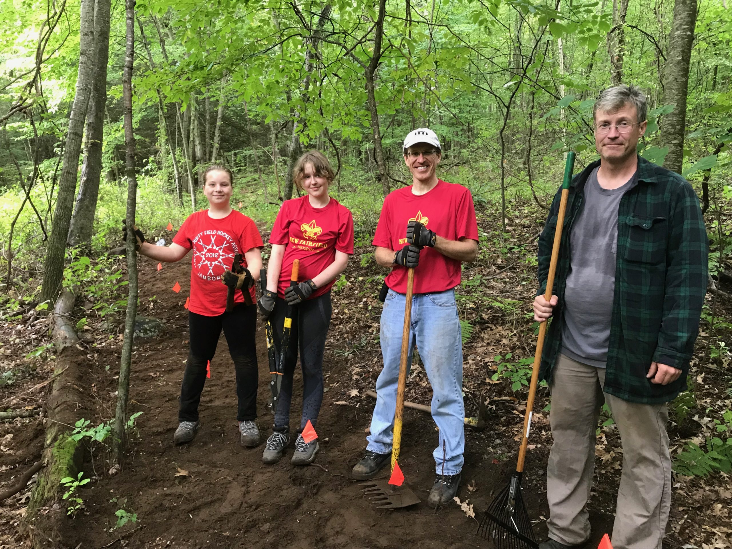 Volunteer - Volunteers building trails at Macricostas Preserve during a monthly work party in 2019. Photo by Mike Giapponi.